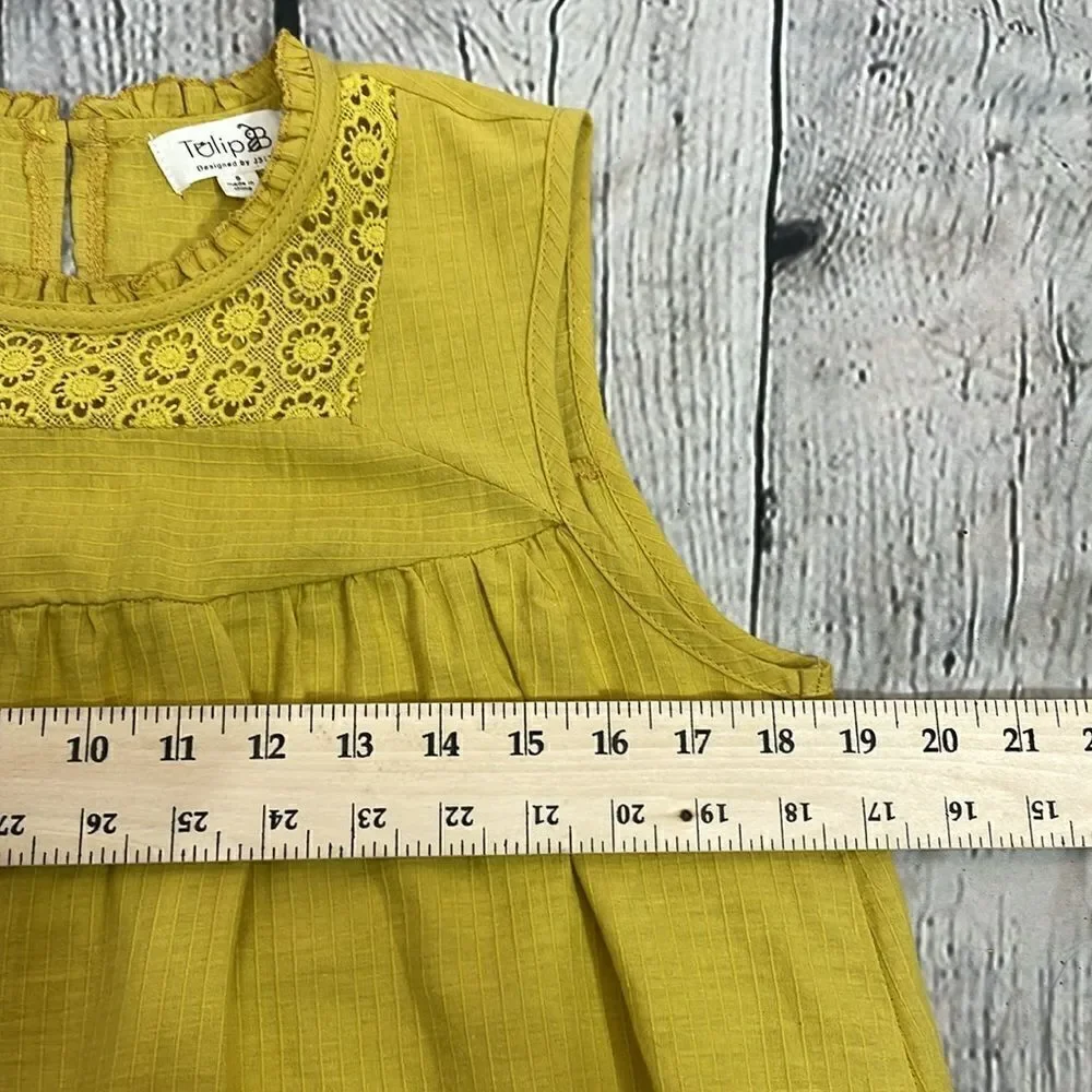 Tulip B Women’s cotton mustard sleeveless top embroidered detail size small